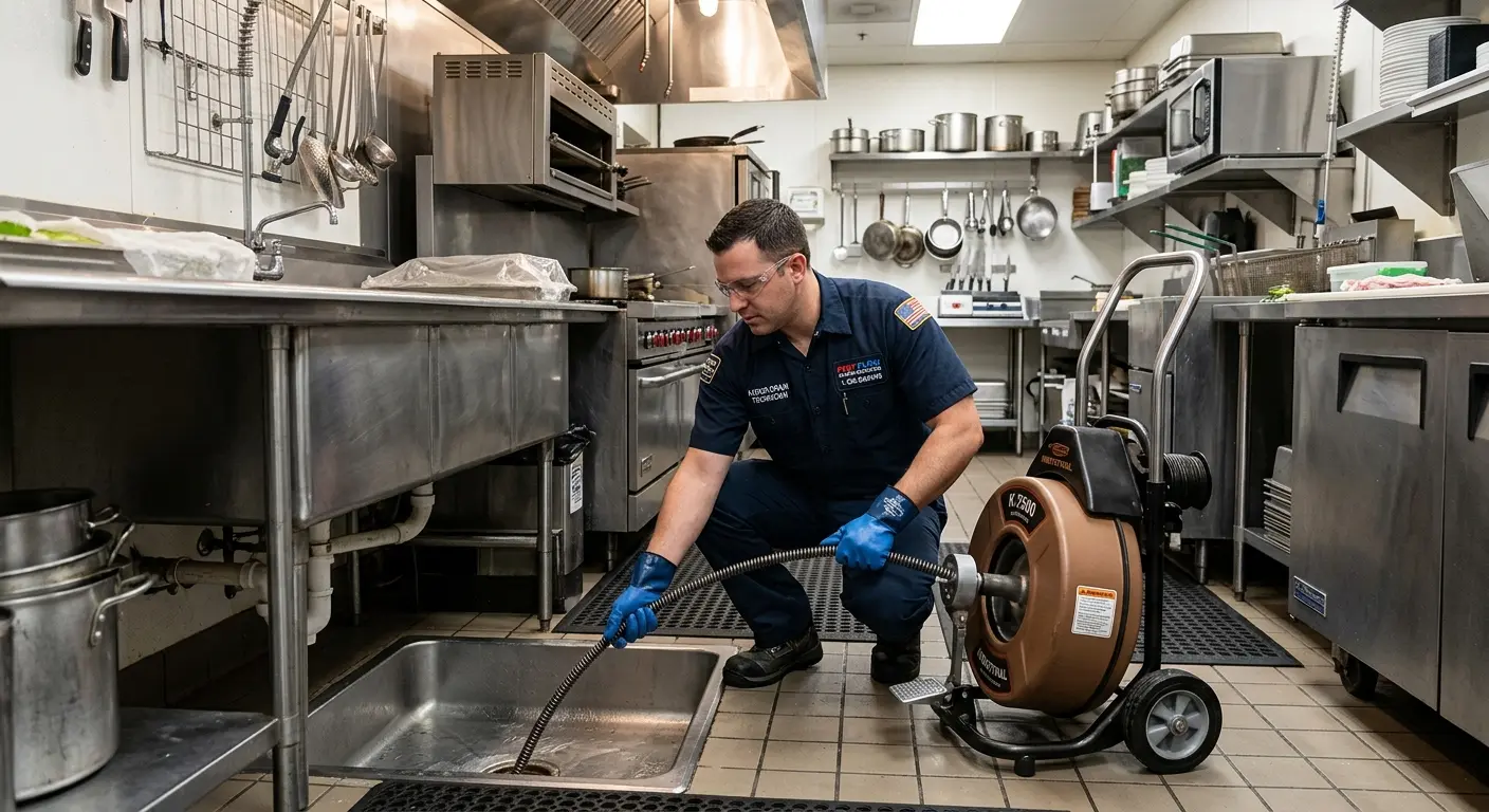 Commercial drain cleaning service in a restaurant kitchen in North Little Rock