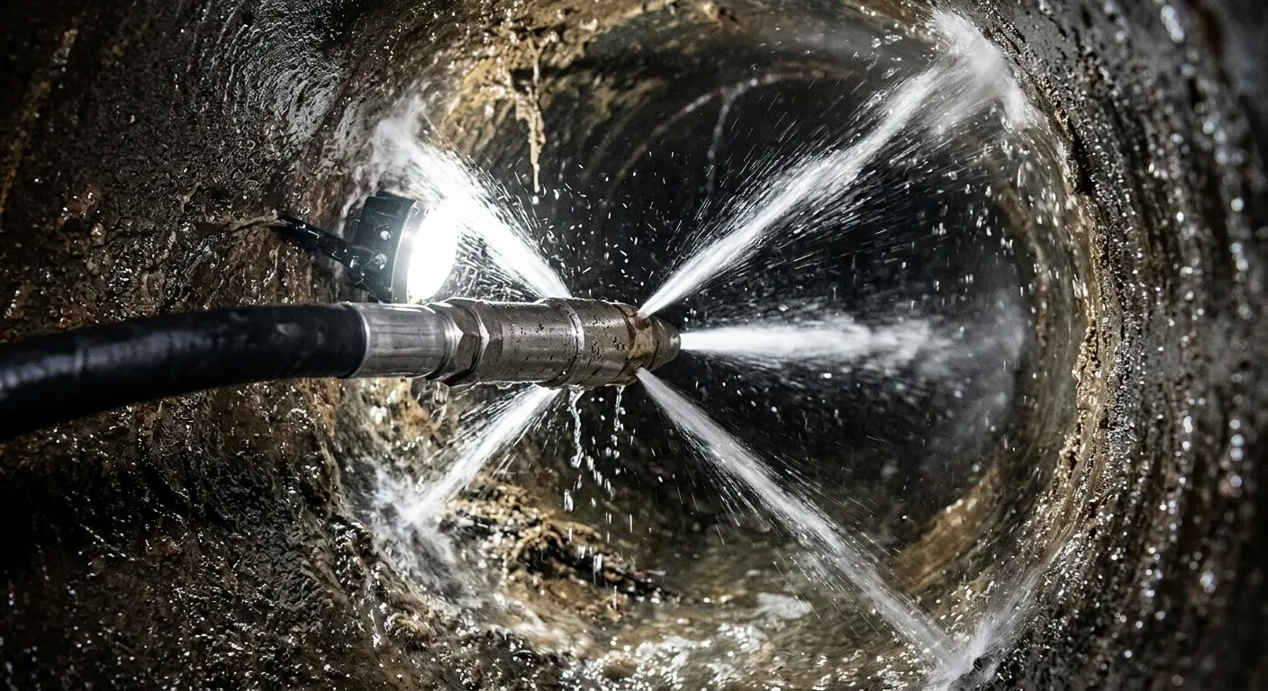 High-pressure hydro jetting nozzle cleaning sewer pipe for Storm Drain Cleaning in North Little Rock
